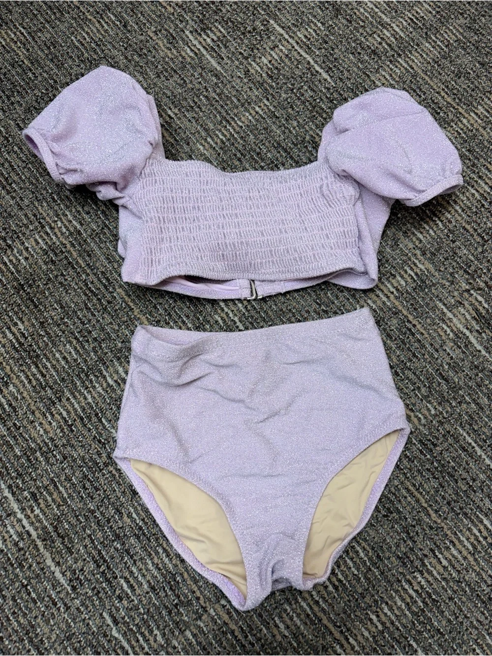 Shade Critters High-Waist Smocked Bikini Set in Light Lavender